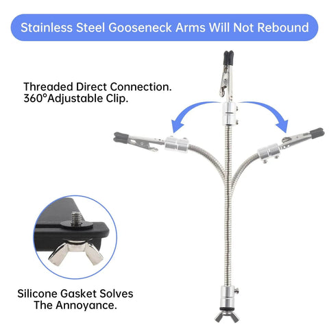 Magnetic Helping Hands Soldering Station with 4 Magnetic PCB Clamps, showing stainless steel flexible arms and clamp details.