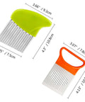 Luomorgo stainless steel crinkle cutter knife set; two knives with green and orange ergonomic handles