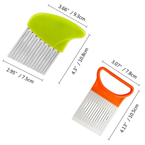Luomorgo stainless steel crinkle cutter knife set; two knives with green and orange ergonomic handles
