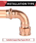 100 Pack Copper Press Elbow Fittings 3 4 X 1 2 Inch Female 90 Degree Plumbing Pipe Connector For Type M L K Tubing close-up view