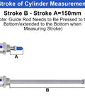 Diagram showing stroke measurement of Mini Pneumatic Cylinder 16mm Bore 150mm Stroke Double Acting With Y Connector And Two Fittings