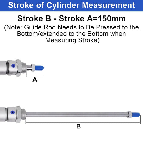 Diagram showing stroke measurement of Mini Pneumatic Cylinder 16mm Bore 150mm Stroke Double Acting With Y Connector And Two Fittings