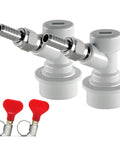 Ball Lock Gas Disconnect One Quarter Inch MFL With Stainless Steel Swivel Nuts For Homebrewing No Fuss Quick Disconnect Includes Two Worm Clamps Durable PBT Fittings Easy Keg Connection And Leak Free Fit, two-pack with red worm clamps