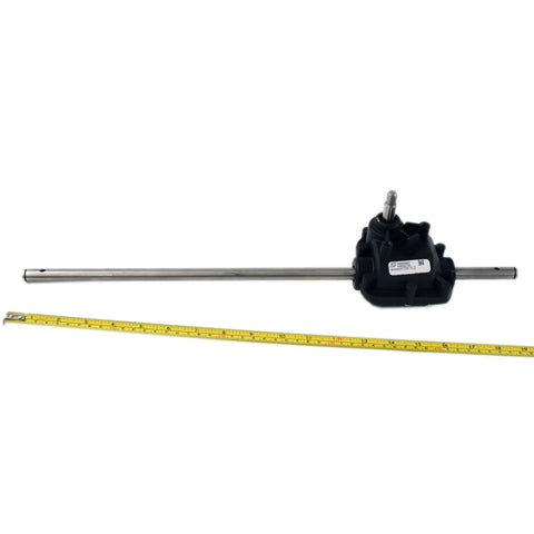 Lawn Mower Transmission Assembly 589600601 OEM Part Replaces 424657 and 532424741, built for Husqvarna, aligned with tape measure