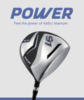 Close-up of S7 titanium driver from the S7 18 Piece Men's Golf Club Set With Titanium Driver, Fairway Woods, Hybrid, 5-SW Irons, Putter And Stand Bag.