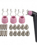 Heavy Duty Cutting Torch Nozzle Kit 26 Piece Consumables Set For SG55 And A60 With Copper Ceramic Nozzle Cups And Stable Metal Nozzles Torch Parts For Repair Shops DIY Garages And Workshop Projects shown with torch and assorted tips