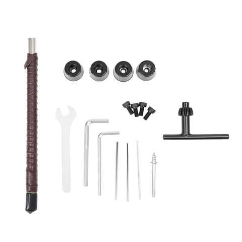 Tools and accessories for the 96W Mini Wood Lathe Machine with copper motor, including wrenches and collets.