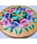 14 Inch Vintage Painted Floral Light Wood Lazy Susan Turntable Centerpiece For Kitchen And Dining Table, Easy 360 Degree Spin