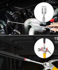 Magnetic Telescoping Pickup Tool Set With 15 Lb And 1 Lb Pickup Rods in use for auto repair, close-up of magnet lifting metal