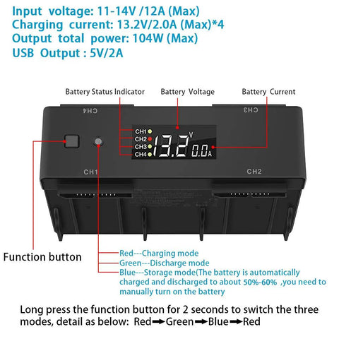 Battery Wall And Car Charger For DJI Mavic Air First Gen Drone Go To Rapid Charging Hub with charge status display and buttons.