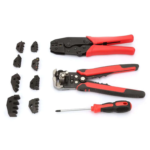 Premium Carbon Steel Wire Crimping And Stripping Pliers Set With Five Interchangeable Heads and screwdriver, 0.2mm to 35mm capacity