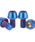 4 Pack Rock Solid Grade 5 Titanium Allen Hex Tapered Socket Head Cap Screws M6 X 10 16 20 25 30 35 Millimeter Mix Badass Burnt Blue Finish Corrosion Resistant grouped view showing tapered caps.