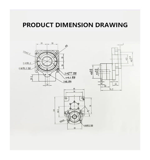 Product dimension drawing of Heavy Hitter Hollow Turntable Platform With Smooth Three Sixty Degree Rotation And One To Ten Reduction Gear.