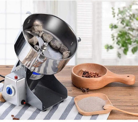 Powder Grinder Machine For Beans Seeds Nuts Spices Herbs Pepper Wheat And Cereal Durable Stainless Steel Grain Mill on kitchen counter