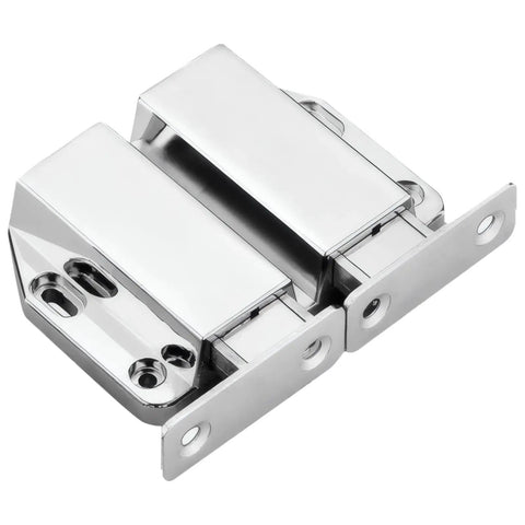 Push To Open Magnetic Door Latch for Glass Cabinets and Double Doors, zinc alloy, chrome finish, dual magnets, close-up view.