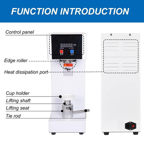 Pro Grade Electric Cup Sealer With Digital Lcd Counter showing control panel, cup holder, and heat dissipation port for coffee shops.