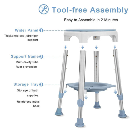 Shower Chair For Inside Shower With 360 Degree Rotation And Storage Tray No Fuss Tool Free Assembly Swivel Bath Stool