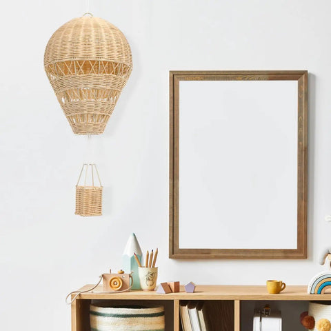 Rattan Hot Air Balloon Decor Set 2 Pcs Wicker Basket Ornaments For Baby Shower Nursery Bedroom Hanging DIY Craft Vintage Home