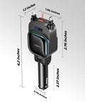 Retractable Car Charger 4 In 1 No Fuss Fast Charging Hub with 96W power, dimensions labeled, fits cigarette lighter adapter.