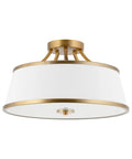 Dope Modern Gold 3 Light Semi Flush Mount Ceiling Light With White Tapered Fabric Shade In Warm Brass Finish Perfect For Kitchen Or Hallway