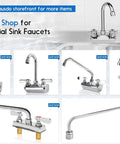 Leak-Free Commercial Hand Sink Faucet With Ceramic Valve, Four Inch Center Wall Mount, Swivel Gooseneck Spout Display