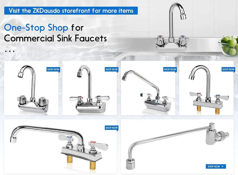 Leak-Free Commercial Hand Sink Faucet With Ceramic Valve, Four Inch Center Wall Mount, Swivel Gooseneck Spout Display