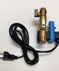 Timed electric condensate drain valve with brass body and blue solenoid, 1/4-inch port, power cord.
