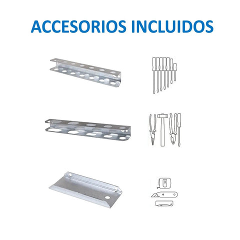 Wall Tool Panel Organizer With 22 Hooks And 3 Brackets, 900x400mm Anthracite, metal brackets and illustrated tools.