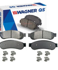 Ford F250 Super Duty Rear QS Disc Brake Pad Set for 2008 2009 2010 Direct Fit Replacement with Hardware shown with packaging