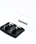 Black 8 Ball Cufflinks For Men With Gift Case Party Ready Dress Shirt Accessory in black tray and clear box