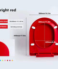 Heavy Duty Square Toilet Seat With Smooth Soft Close Lid And Quick Release Hinges For No Sweat Cleanup In Sturdy White Plastic For Universal Home Bathroom Setup in bright red color with dimensions displayed.