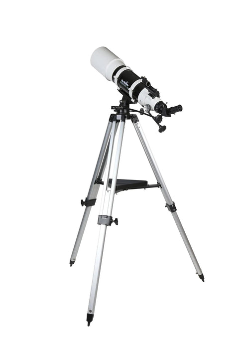 StarTravel 120mm F5 AZ3 Refractor Telescope With Grab And Go Portable Mount Kit shown on compact tripod in white and black