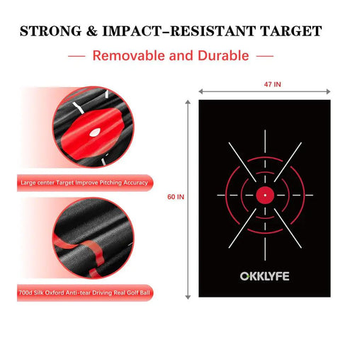 Strong, impact-resistant target cloth for 10x7ft Golf Net With Target Cloth And Dual Turf Mats, highlighting durability and accuracy.