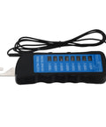 Ranch Ready Heavy Duty Electric Fence Voltage Tester displaying neon voltage readings from 600 to 7000 volts with probe.