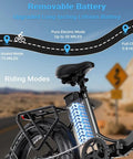 Folding Electric Bike With 1300W Peak Motor For Crushing Hills, 75 Mile Pedal Assist Range, Removable 52V 13Ah Battery shown.