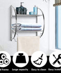 Wall Mount Two Tier Bathroom Shelf With Towel Bars Chrome Rustproof Finish 18 Inch Wide 22 Inch High Space Saving Bathroom Organizer