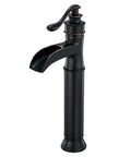 Oil Rubbed Bronze Vessel Sink Faucet With Waterfall Flow Tall One Hole Deck Mount Single Handle Vanity Faucet Includes Faucet Supply Hose Heavy Duty Solid Brass Construction Ceramic Cartridge For Leak Free Performance