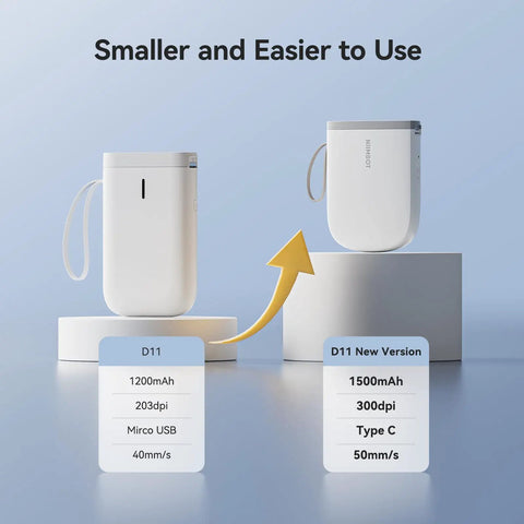 Compact Thermal Label Printer 300DPI High Resolution Portable Label Maker With Adhesive Tape Rolls beside older model