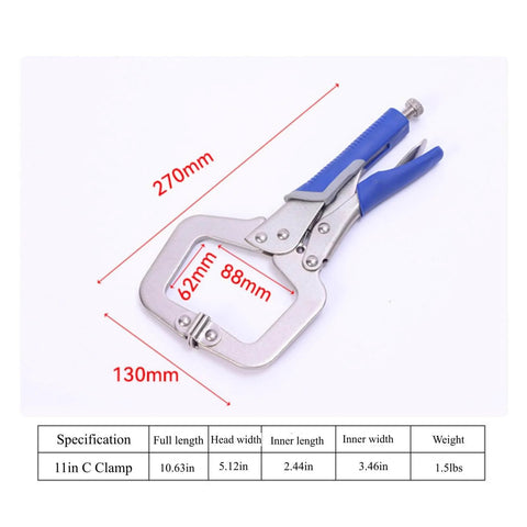 Four Piece C Clamp Locking Pliers Set Includes 6.5 Inch, 9 Inch, 11 Inch And 18 Inch Heavy Duty Welding C Clamps For Woodworking, Welding And Pocket Hole Joinery With Forged Carbon Steel Jaws