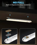 Motion Sensor Indoor LED Light For Cabinets And Pantry, install guide showing magnetic attachment and dimensions for under-cabinet use