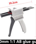 One To One Glue Gun For Epoxy Resin 50ml, DIY Friendly Manual Dispenser Kit showing dimensions and design features.