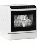 Plug And Play Countertop Dishwasher With Six Liter Built In Water Tank Portable Design No Hookups Needed Dual Spray Heads High Temp Rinse And Quick Air Dry Cycle Apartment Friendly Game Changer, showcasing dishes inside.