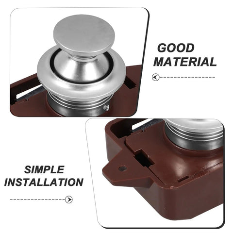 One Button Push Cabinet Latch Lock For Storage Drawers And Cabinets, Heavy Duty Zinc Alloy And ABS Construction close-up view