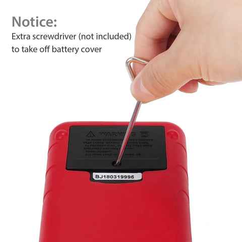 Back of the LCR Meter Capacitance Inductance Resistance Tester With LCD Overrange Display showing battery cover removal