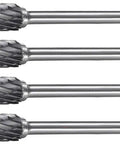 Double Cut Cylindrical Ball Nose Tungsten Carbide Rotary Burrs Set Of Four 6mm Diameter One Eighth Inch Shank Two Inch Overall Length