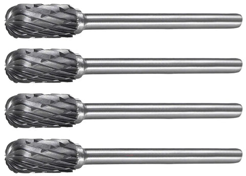 Double Cut Cylindrical Ball Nose Tungsten Carbide Rotary Burrs Set Of Four 6mm Diameter One Eighth Inch Shank Two Inch Overall Length
