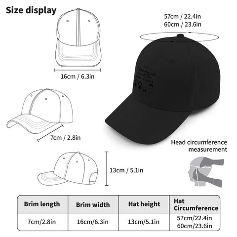 Size chart for lightweight adjustable cotton dad hat for men with relaxed fit and breathable summer cap for everyday wear.