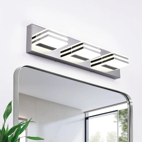 20 Inch LED Vanity Light Bar For Bathroom Over Mirror, 3 Light Chrome Fixture, 18W, 6000K Daylight LED Lighting, Modern Wall Sconce