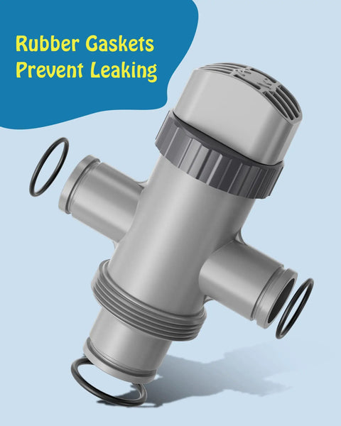 Dual Split Hose Plunger Valve For Intex Pool Systems No Fuss Flow Control Reduces Pump Suction Vacuum Ready Opens And Closes Water To Filtration Installation Kit With O Rings, gray plastic with rubber gaskets