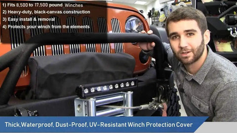 Heavy Duty Winch Cover Waterproof And Dustproof Guards Your Rig From Mud And Rain Tough 600D Oxford Fabric Snaps Tight For Electric Winches 8500 To 17500 Pounds Trail Ready Gear Black
